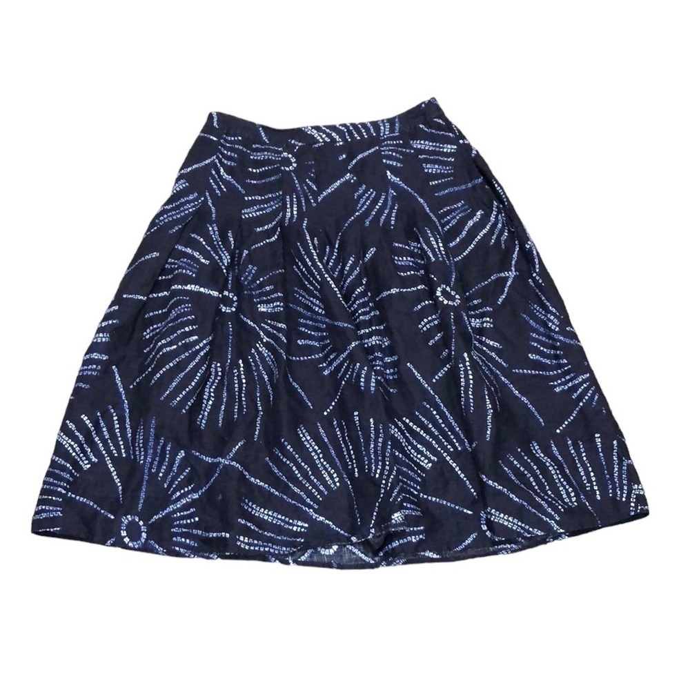 Tommy Bahama Midi Skirt Size 0 Navy Blue Linen A-Line Pleated